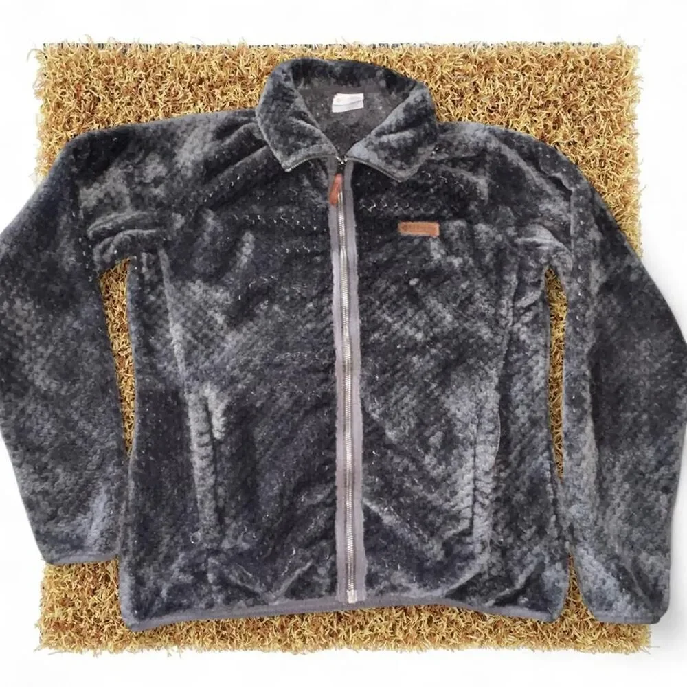 Women’s Columbia Black crushed velvet zip up hoodie with pockets Size M #velvet